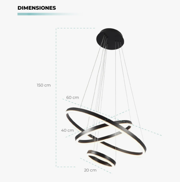 Lampara De Techo Colgante 3 Anillos